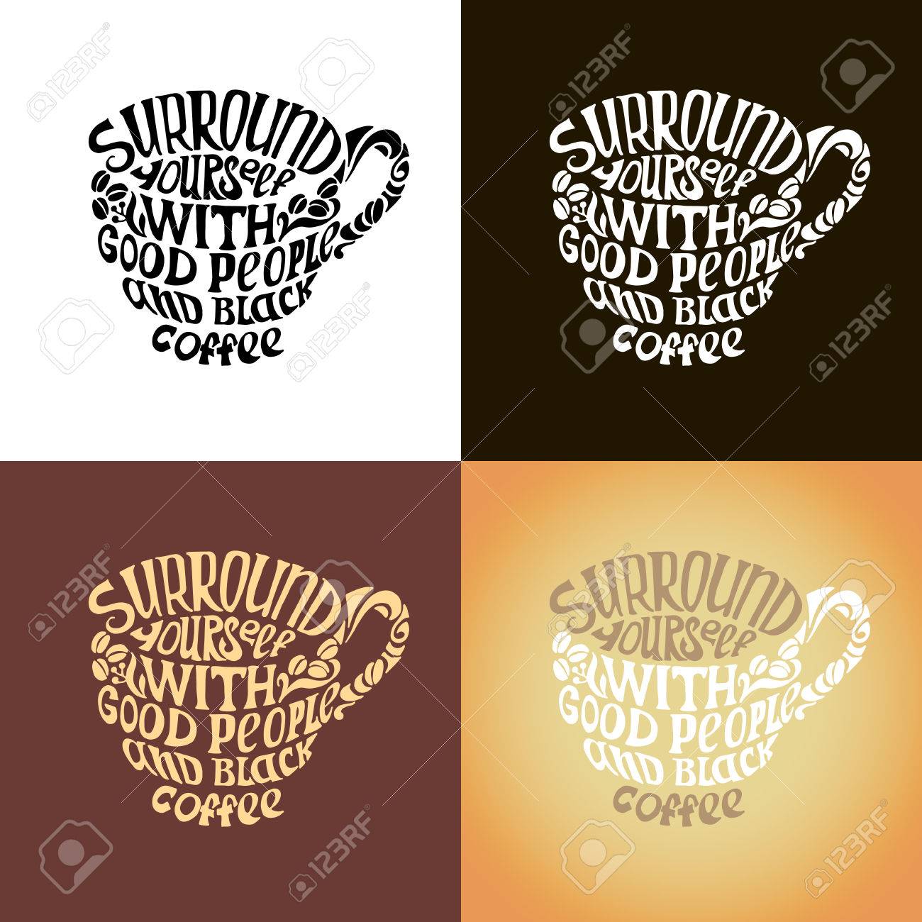 良い人とブラック コーヒーの碑文を自分で囲みます 手描きデザイン要素です 印刷 カード 招待状手作り書道 引用表記ポスター テンプレート のイラスト素材 ベクタ Image