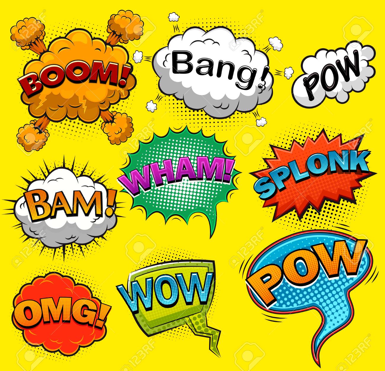 comic speech bubbles sound effects vector illustration royalty