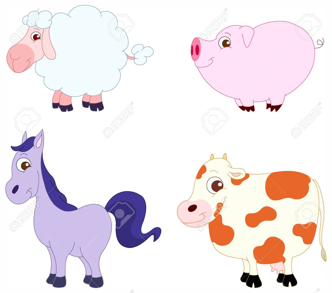 かわいいファーム動物のイラスト セット 羊 ブタ 馬および牛のイラスト素材 ベクタ Image かわいいファーム動物のイラスト セット 羊 ブタ 馬および牛のイラスト素材 ベクタ Image
