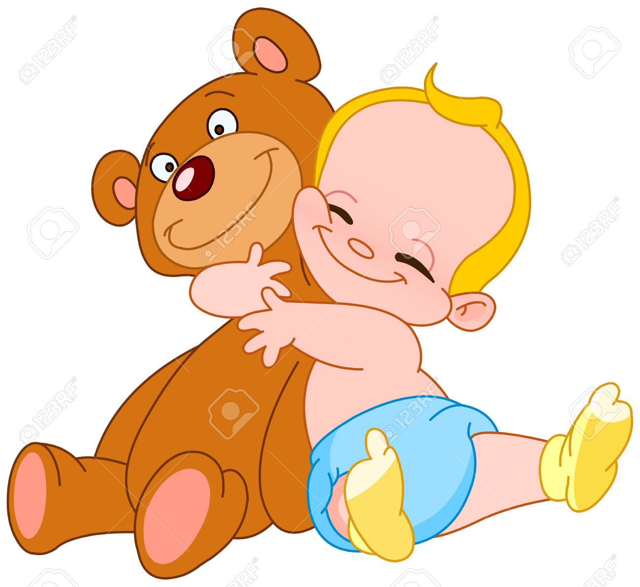 陽気な赤ちゃんのクマのぬいぐるみを抱いて のイラスト素材 ベクタ Image