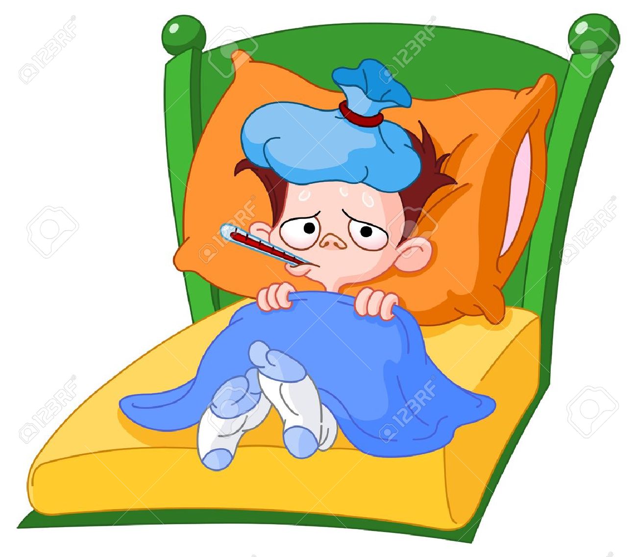 Sick Kid Lying In Bed Royalty Free Cliparts Vectors And Stock Illustration Image 11376105