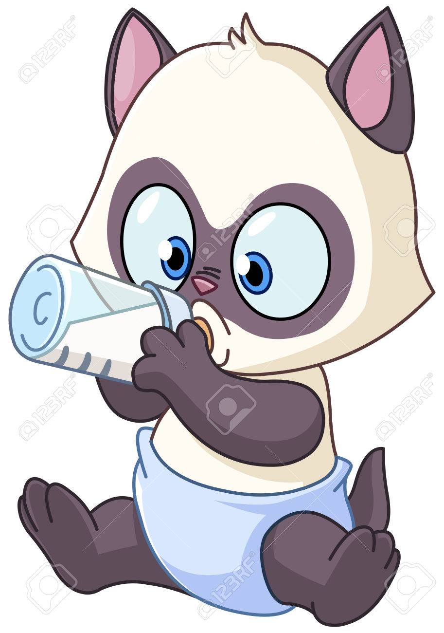 Bebe Siamois Chaton Boire Du Lait De La Bouteille Clip Art Libres De Droits Vecteurs Et Illustration Image