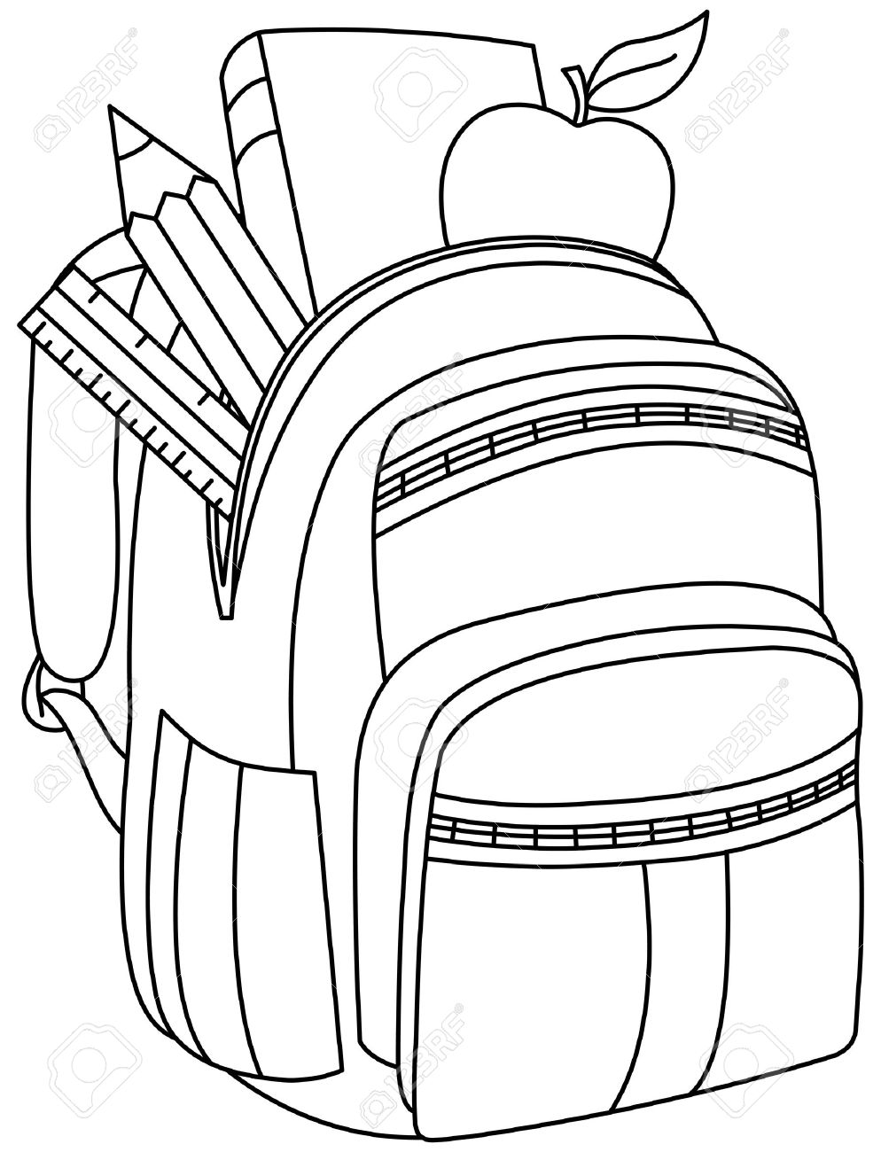 Esbozó Mochila Escolar. Vector Ilustración De La Página Para Colorear. Ilustraciones Svg, Vectoriales, Clip Art Vectorizado Libre De Image 42777800.