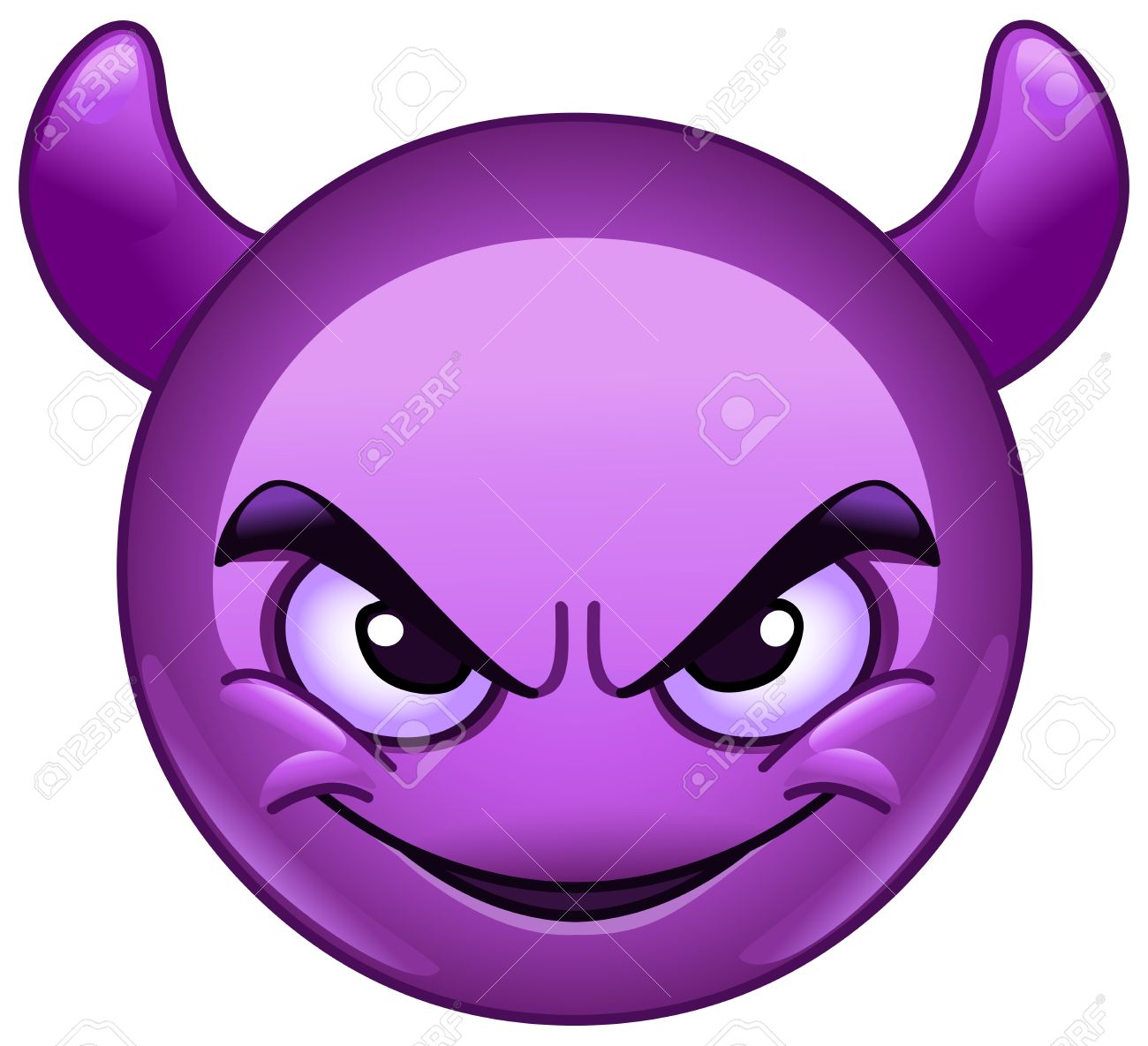 Smiling Face With Horns. Purple Devil Emoticon. Stock Photo, Picture and  Royalty Free Image. Image 59131632.