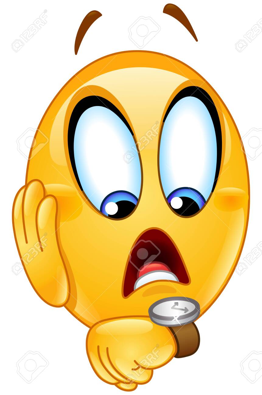 Stressed Emoji Emoticon Late For Something Checking His Watch Royalty Free Cliparts Vectors And Stock Illustration Image 131806253
