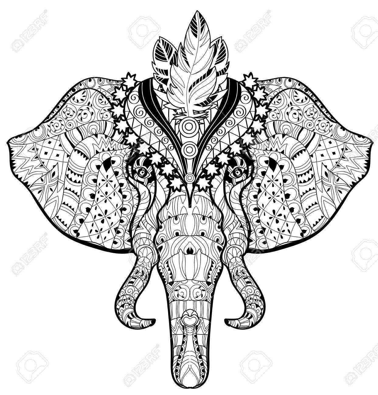 éléphant De Cirque Tªte Doodle Sur Blanc Illustrations Background éléphant de cirque tªte doodle sur blanc Illustrations background Graphic prªt pour livre de coloriage