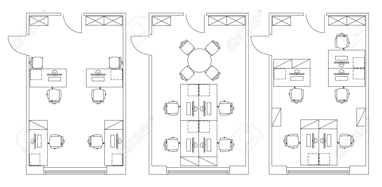 standard furniture symbols used in architecture plans icons set