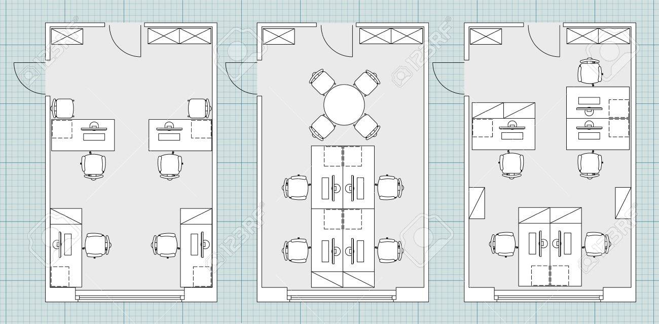 standard furniture symbols used in architecture plans icons set