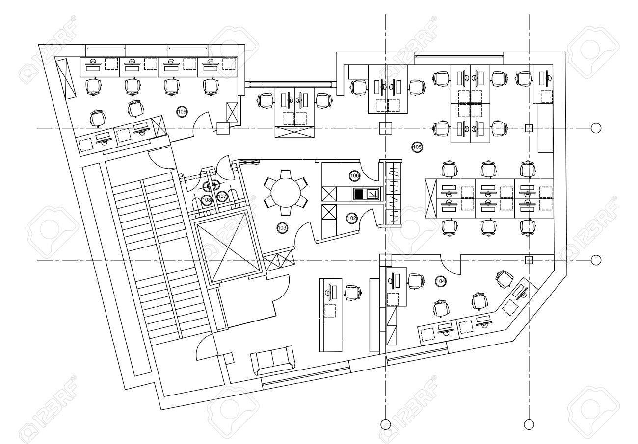 standard furniture symbols used in architecture plans icons set