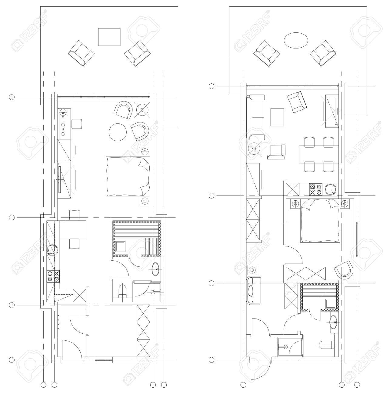 Standard Office Furniture Symbols Set Used In Architecture Plans
