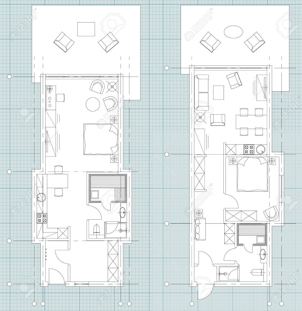 Standard Office Furniture Symbols Set Used In Architecture Plans