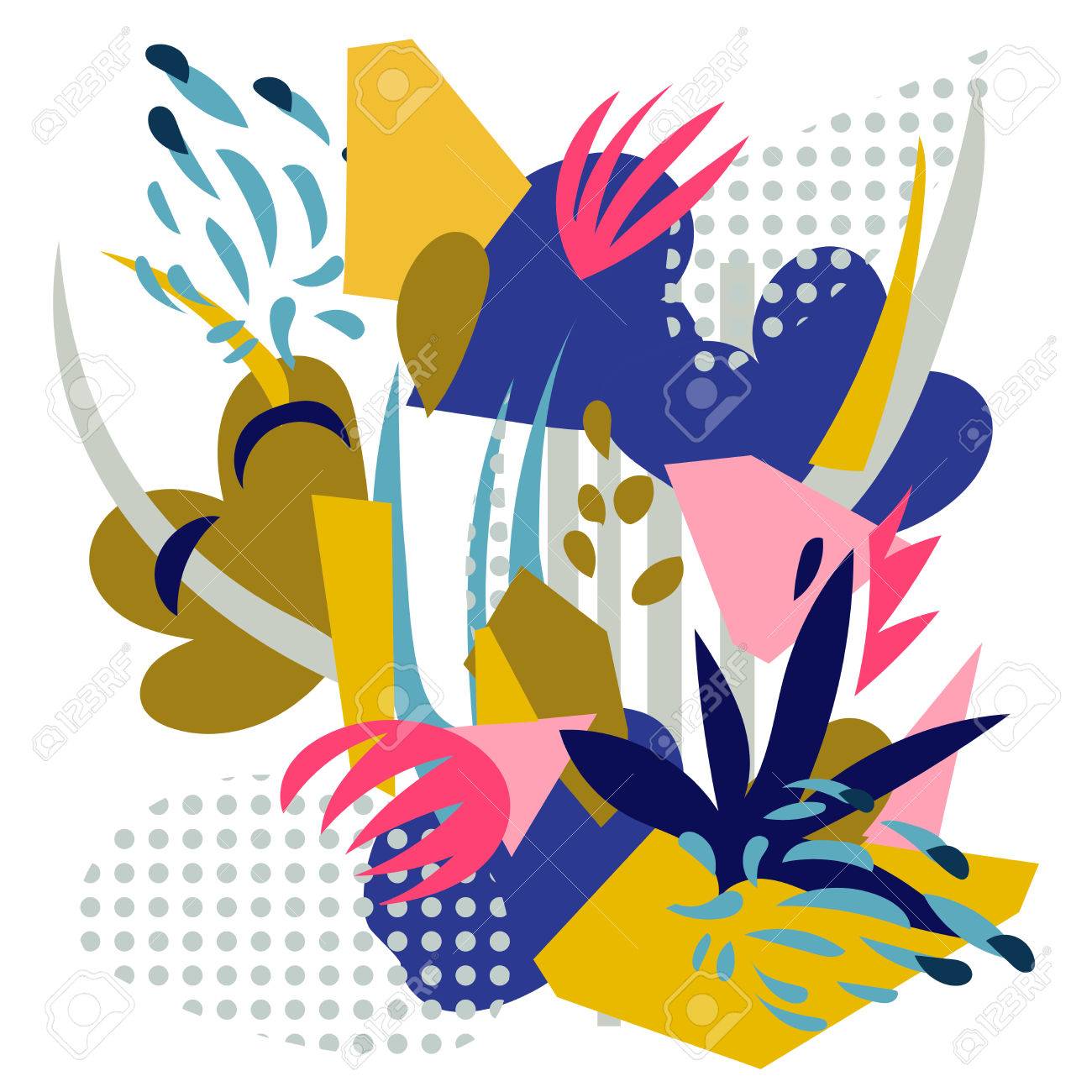 抽象的な花の要素は コラージュを紙します ベクトル イラスト手描き 現代北欧のフラット デザイン ポスター 招待状 ポストカード T シャツ デザインの準備をスケッチします のイラスト素材 ベクタ Image