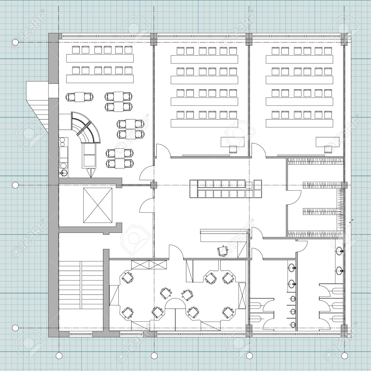 Standard Office Furniture Symbols Set Used In Architecture Plans