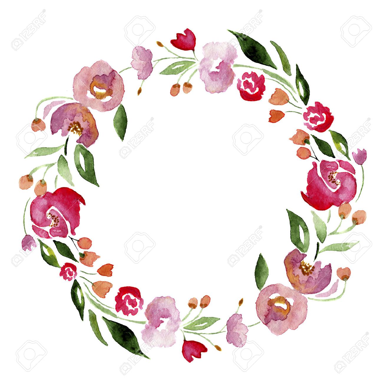 Aquarell von hand gezeichnet blumenkranz für das design künstlerische isolierte darstellung lizenzfreie bilder