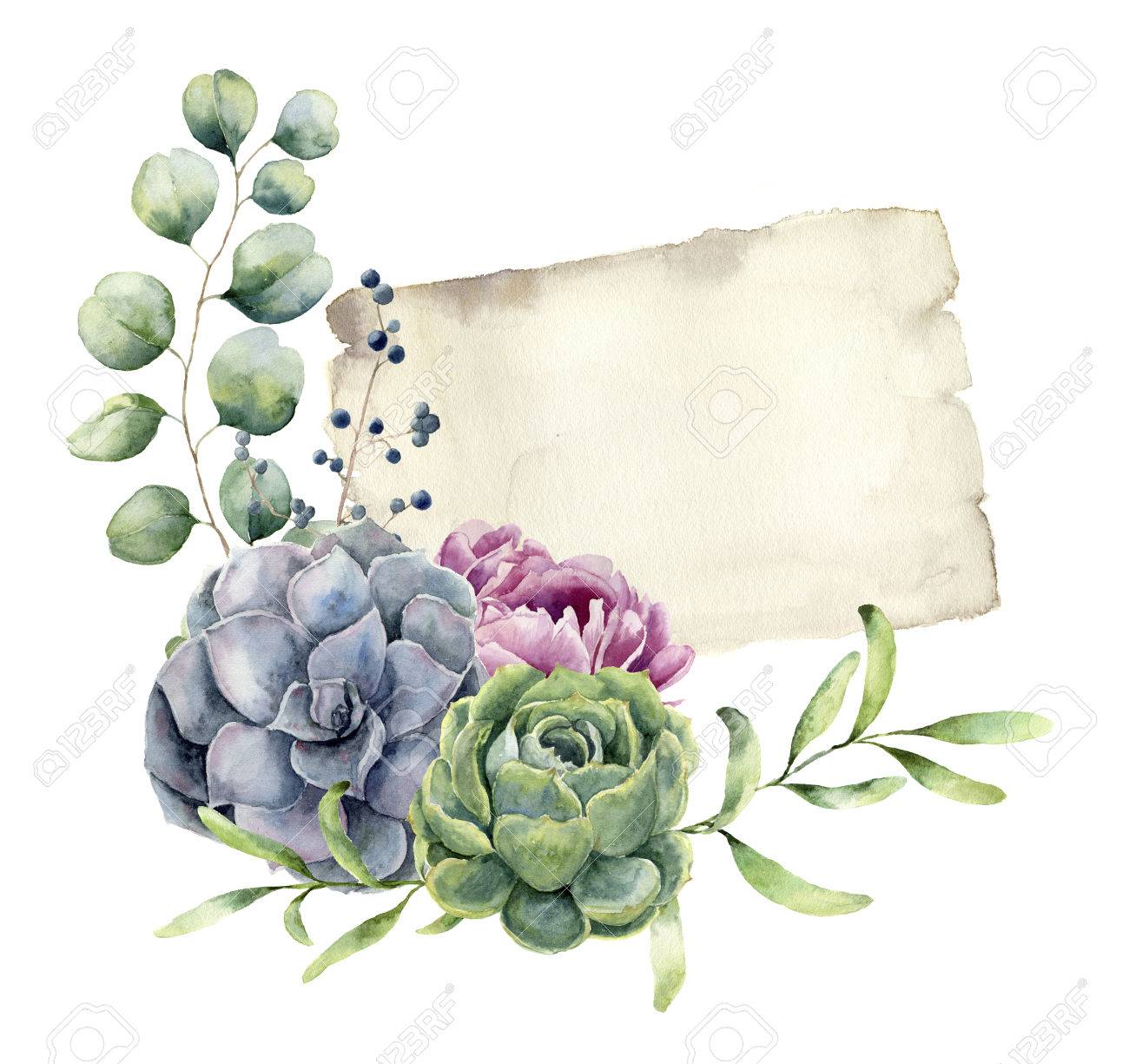 Watercolor spring card with floral design. Hand painted paper te - 71124129 Watercolor spring card with floral design. Hand painted paper te - 71124129