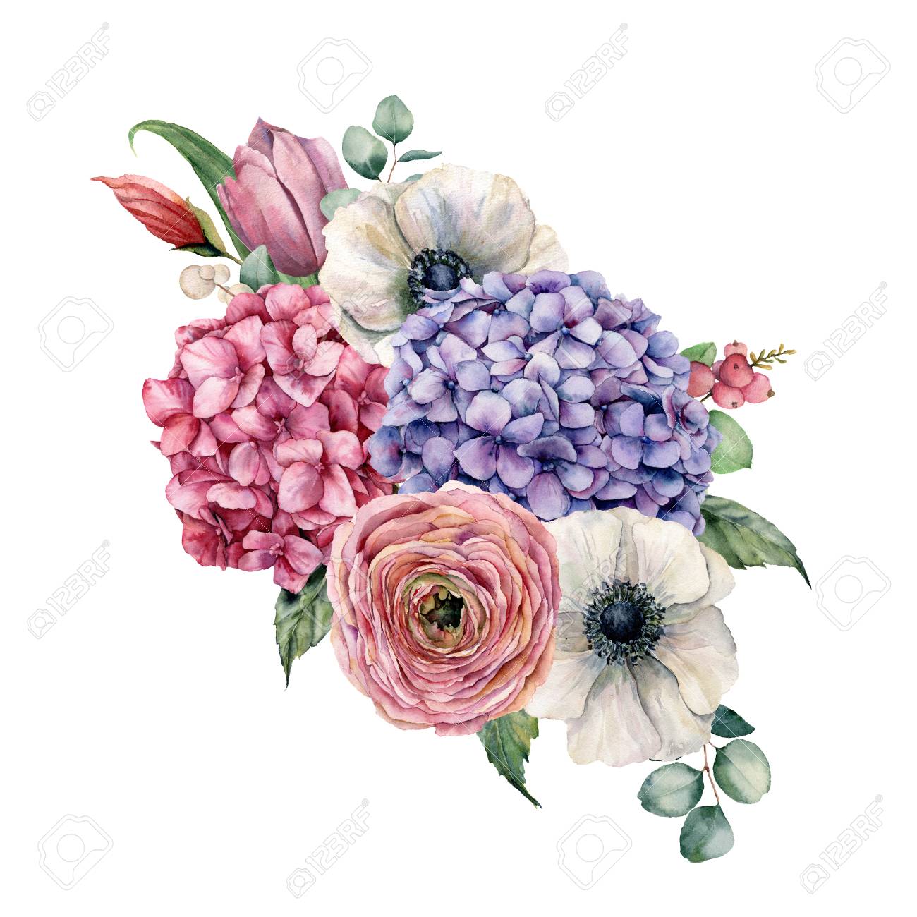 Anemone Floral Design Watercolor Print Flower Bouquet