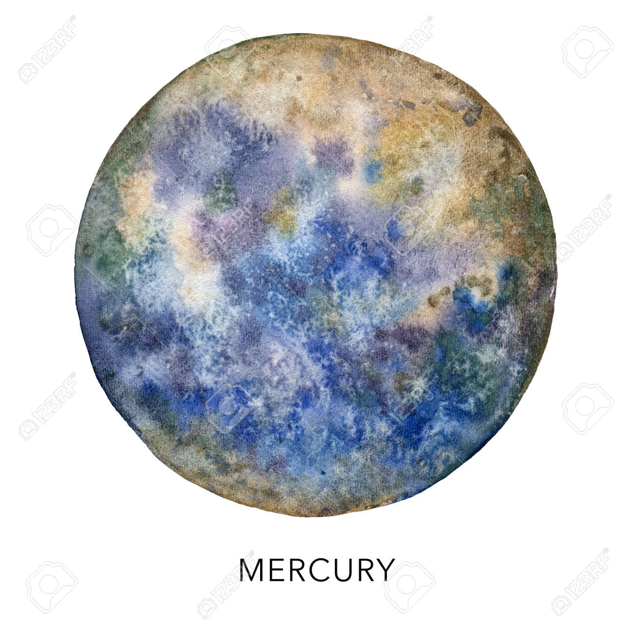 Watercolor Abstract Mercury Planet. Hand Painted Satellite Isolated On  White Background. Minimalistic Space Illustration For Design, Print, Fabric  Or Background. Stock Photo, Picture and Royalty Free Image. Image 181173390., image size:1300x1300