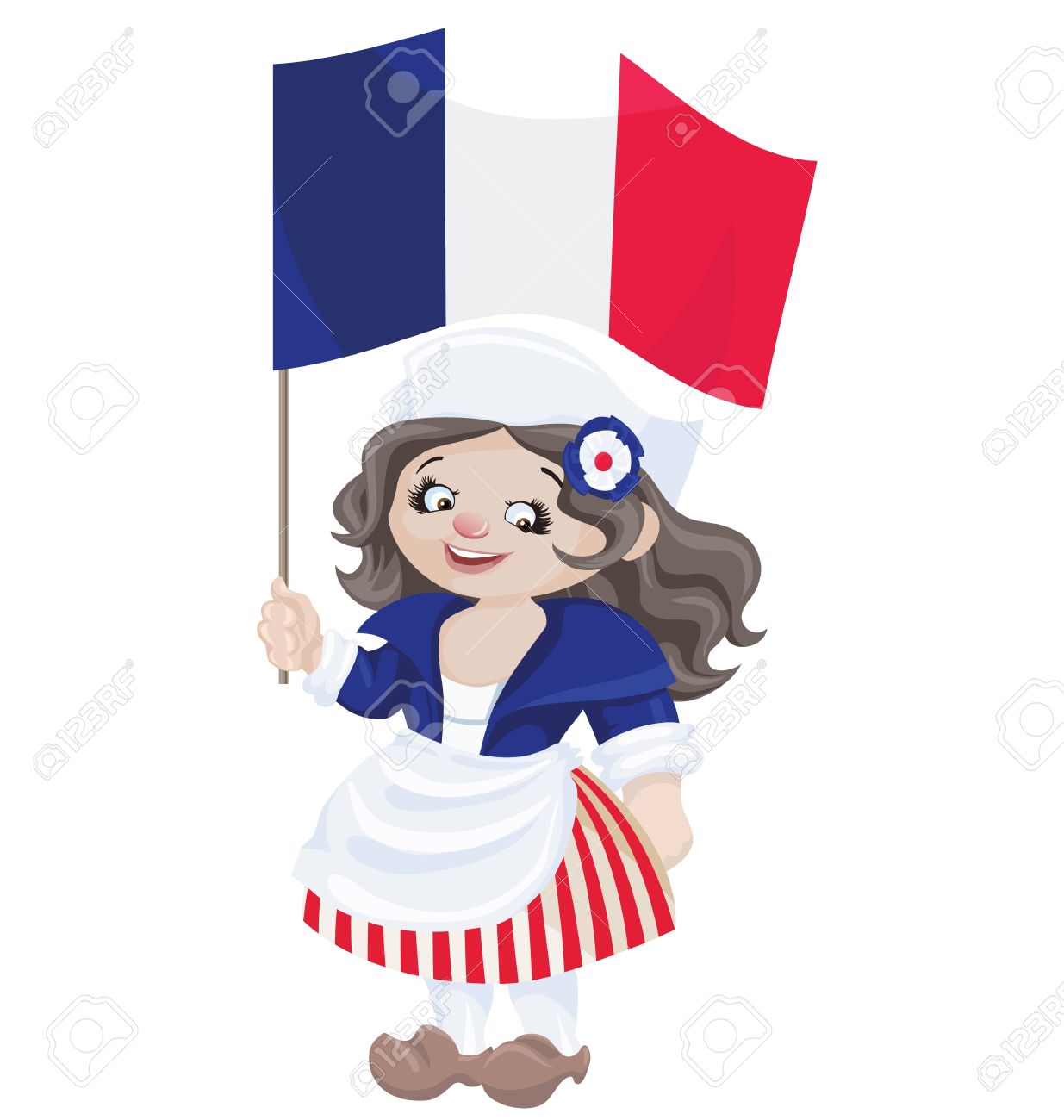 かわいい笑みを浮かべて少女漫画のサンセリフ キュロット衣装のフランス共和国の旗とフランス革命記念日の のイラスト素材 ベクタ Image 9498