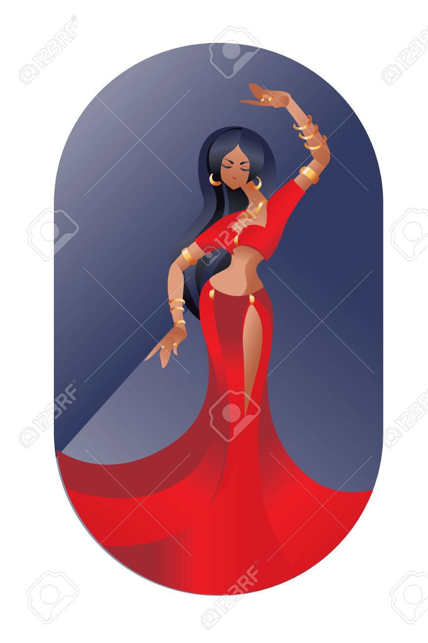 平面幾何学的なアールデコ スタイルの東方美人ベリー ダンサーのイラストをデザインのイラスト素材 ベクタ Image
