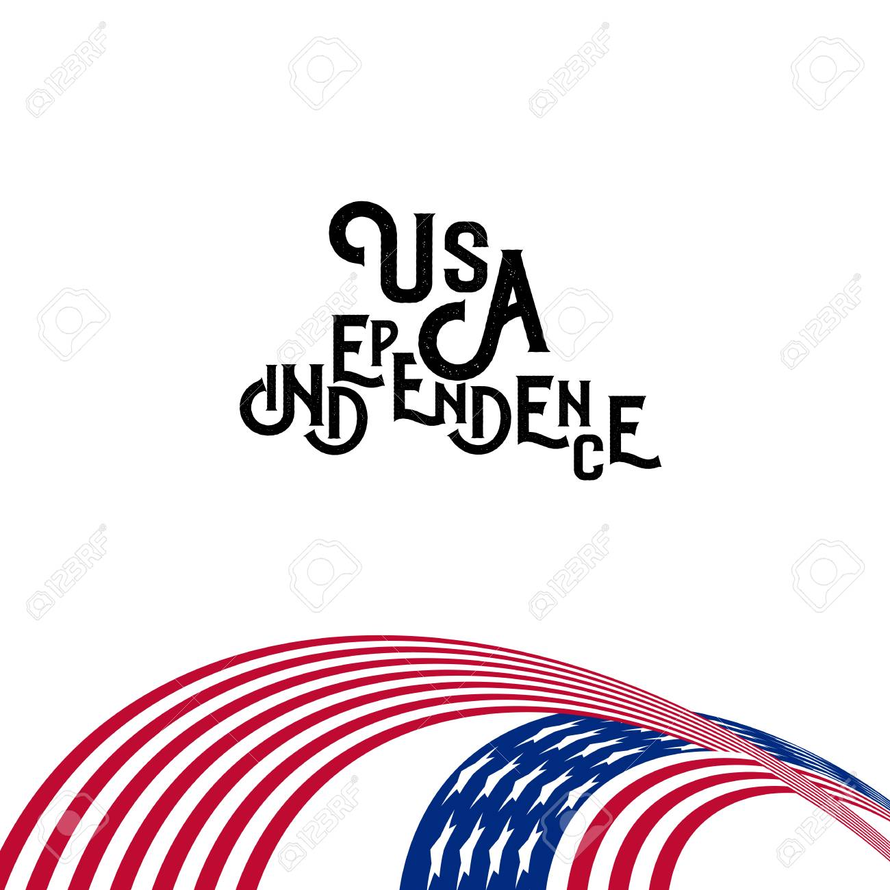 ハッピー独立記念日 青と赤カラー カーリー ツイスト米国のフラグのセット 7 月第 4 アメリカ合衆国連邦政府の祝日 3 D ベクター イラストです のイラスト素材 ベクタ Image