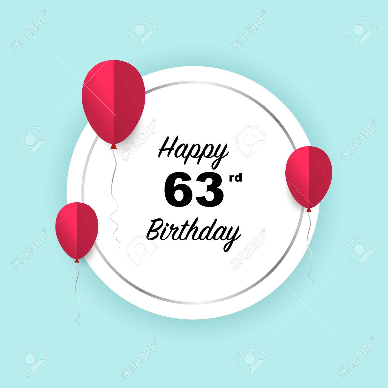 Happy 63rd Birthday Vector Illustration Greeting Silver Round Royalty Free Cliparts Vectors And Stock Illustration Image