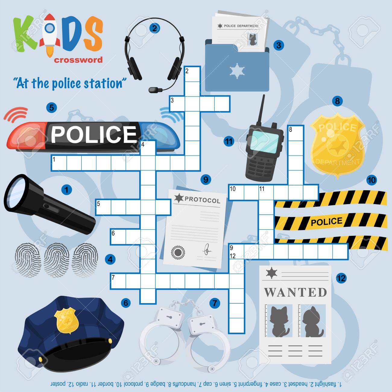 Easy Crossword Puzzle At The Police Station For Children In Elementary And Middle School Fun Way To Practice Language Comprehension And Expand Vocabulary Includes Answers Royalty Free Cliparts Vectors And Stock Illustration