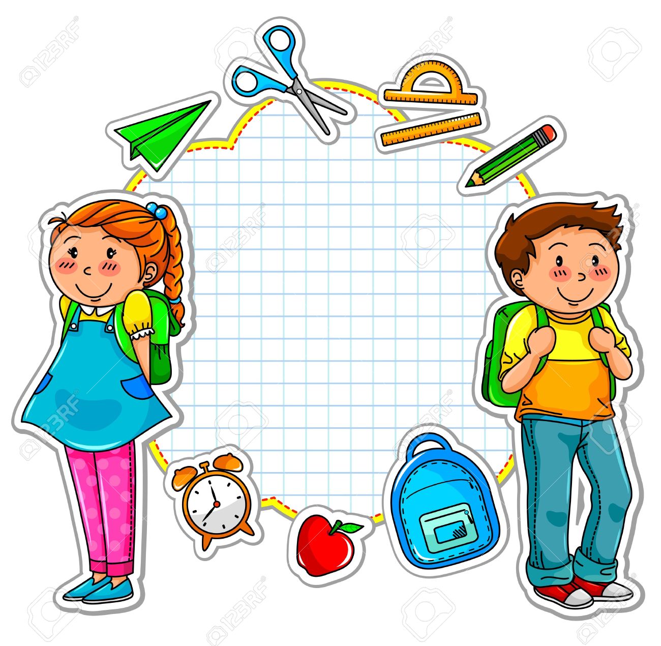 School Kids And A Set Of School Related Items Royalty Free SVG, Cliparts,  Vectors, and Stock Illustration. Image 14226211., image size:1300x1270