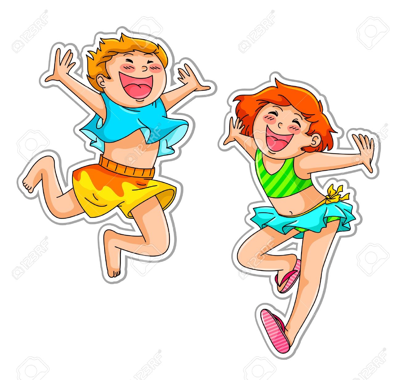 Two Very Happy Kids Wearing Swimsuits Or Summer Clothes Stock Vector Two Very Happy Kids Wearing Swimsuits Or Summer Clothes Stock Vector