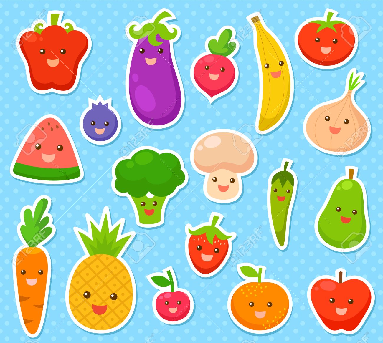 colección de frutas y verduras de dibujos animados ilustraciones
