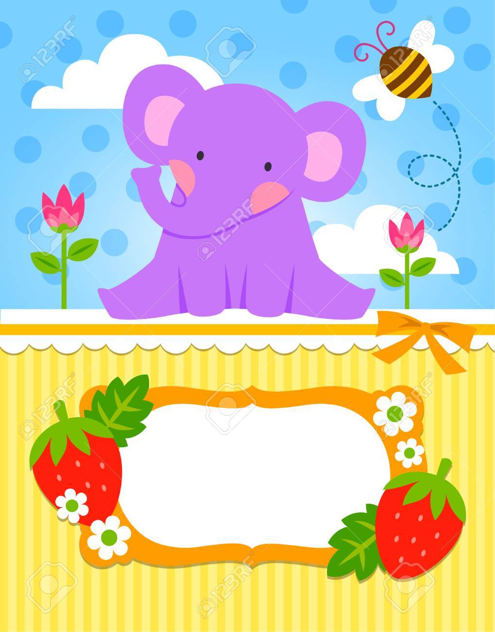 greeting card template with a cute baby elephant royalty free