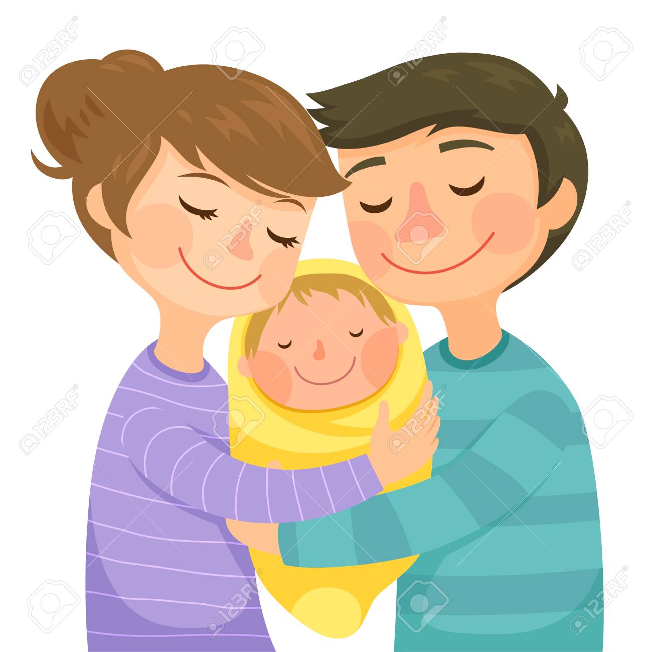 Joyeux Jeunes Parents Etreignant Un Petit Bebe Clip Art Libres De Droits Vecteurs Et Illustration Image 5499