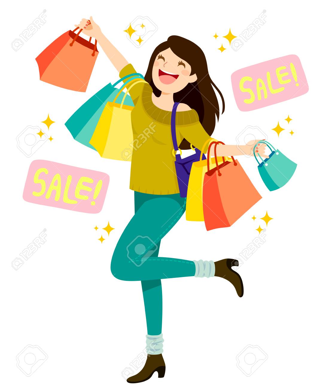 Happy young woman holding shopping bags and enjoying sales - 108774940 Happy young woman holding shopping bags and enjoying sales - 108774940