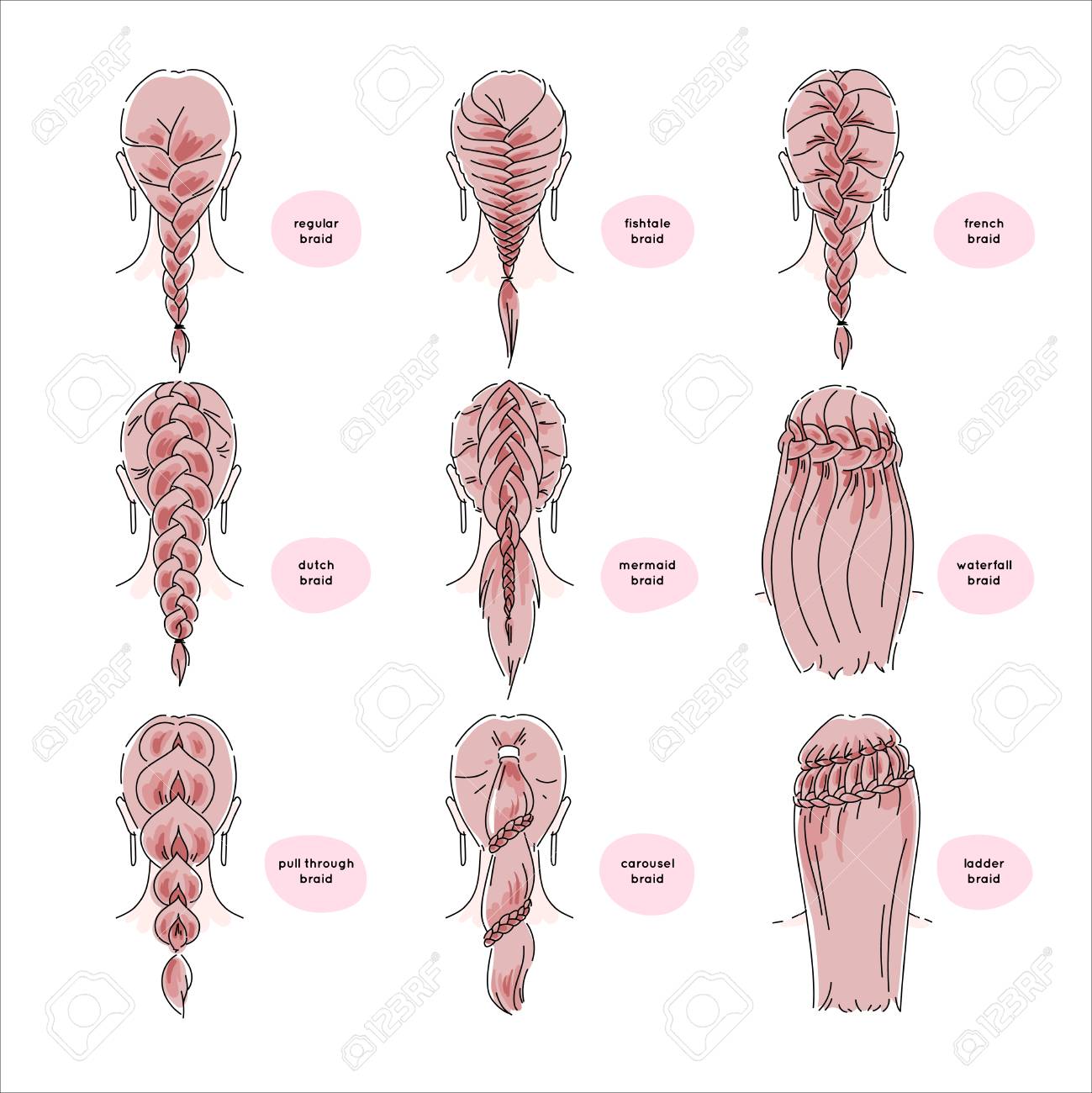 様々 なスタイルで髪ひもと美しい女性 ベクトル イラスト Eps 10のイラスト素材 ベクタ Image