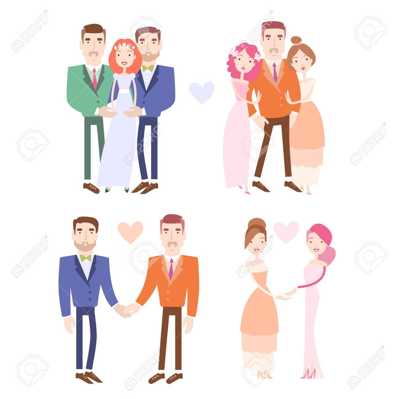 ゲイやレズビアンのカップルが結婚します 男性と女性の結婚式のコレクション ベクトル イラスト Eps 10のイラスト素材 ベクタ Image 6269