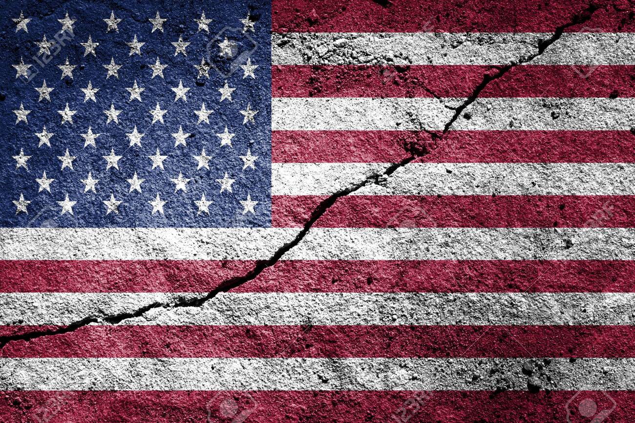 USA Flag On Cracked Concrete Wall. The Concept Of Crisis, Default, Economic  Collapse, Pandemic, Conflict, Terrorism Or Other Problems In The Country.  Abstract Disaster Symbol. Stock Photo, Picture And Royalty Free Image.
