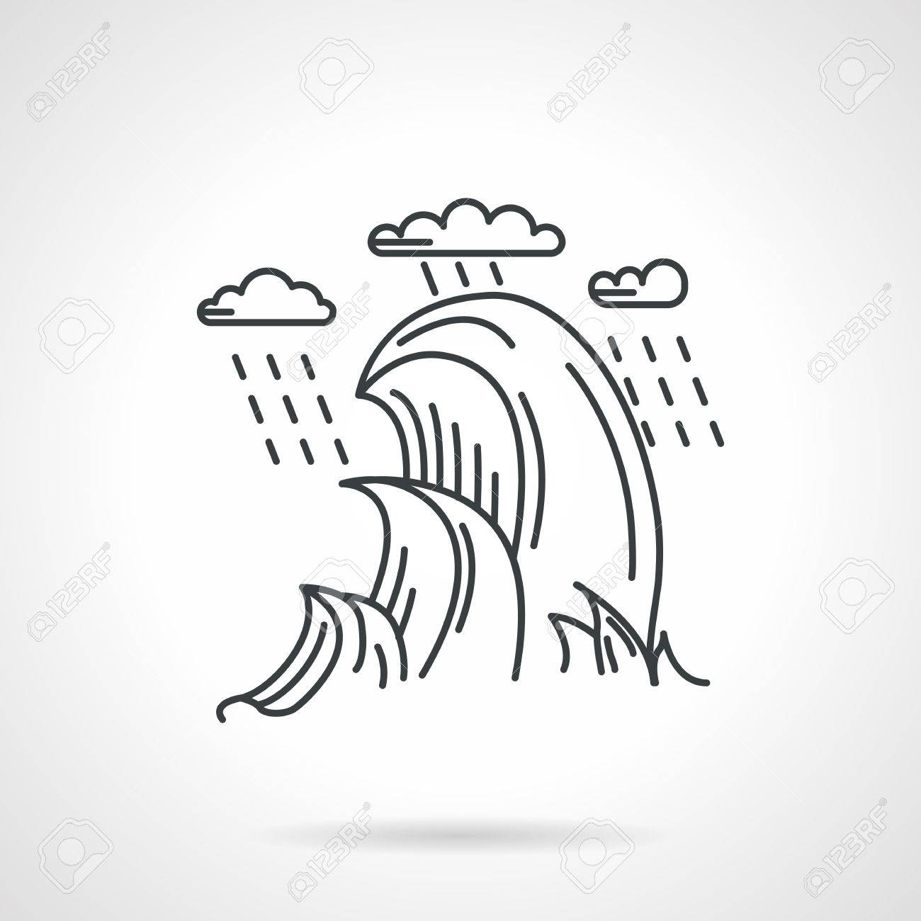 黒い線デザイン ベクトル アイコン海波と白い背景の雨 のイラスト素材 ベクタ Image
