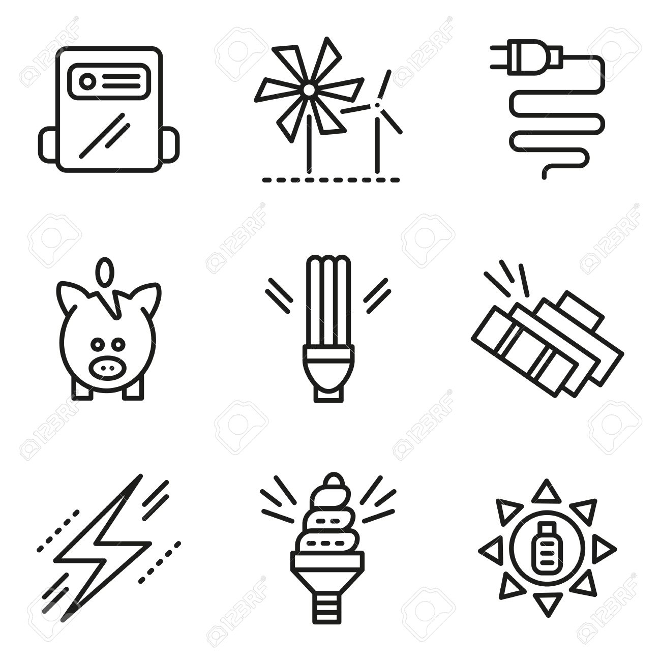 símbolos de la ecología concepto de ahorro de energía iconos línea