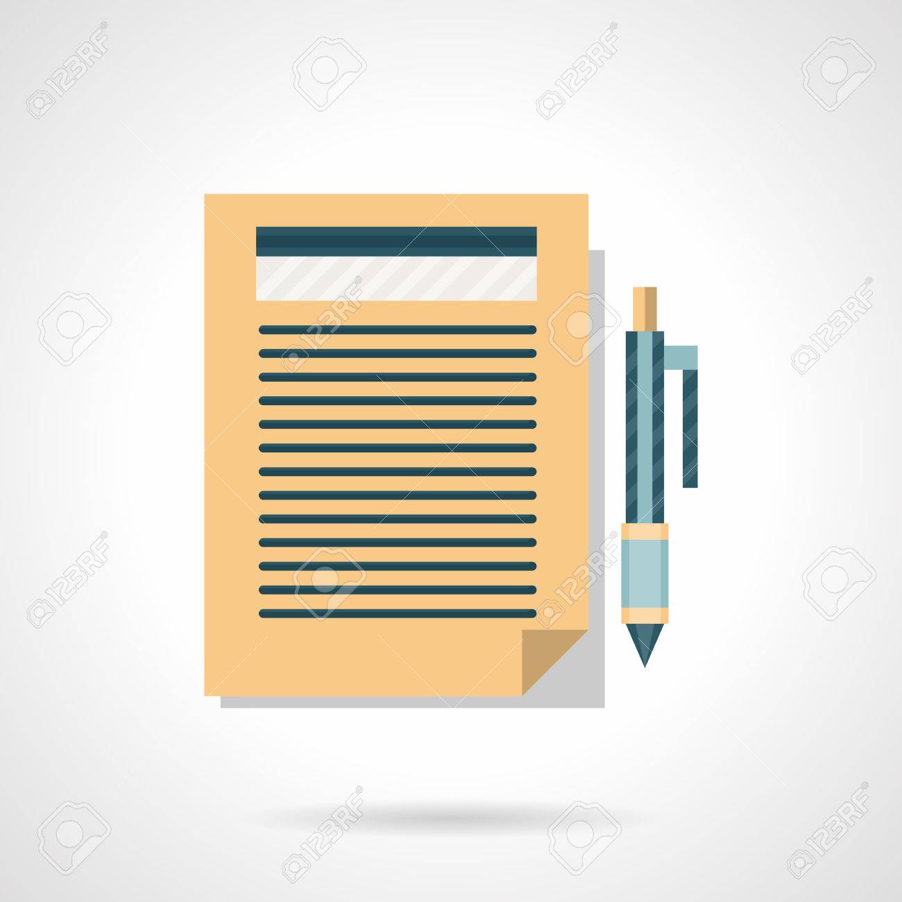 ペンのボタンに書かれた紙文書 コピーライティング ブログの記事を書きます フラット カラー スタイルのベクトルのアイコン Web デザイン ビジネス モバイル アプリの要素です のイラスト素材 ベクタ Image