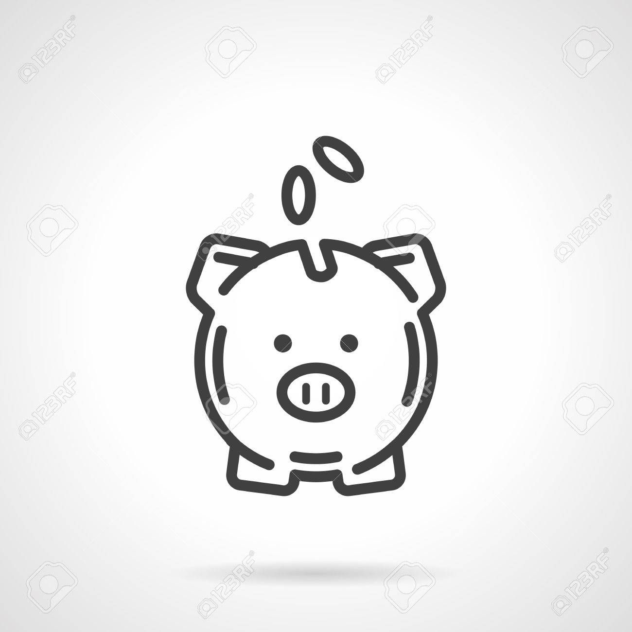 貯金箱のコイン フロント ビューです お金を節約の概念の象徴 銀行 預金 金融記号 ベクトルのアイコンのシンプルな黒い線のスタイル ビジネスのウェブサイトの単一のデザイン要素です のイラスト素材 ベクタ Image