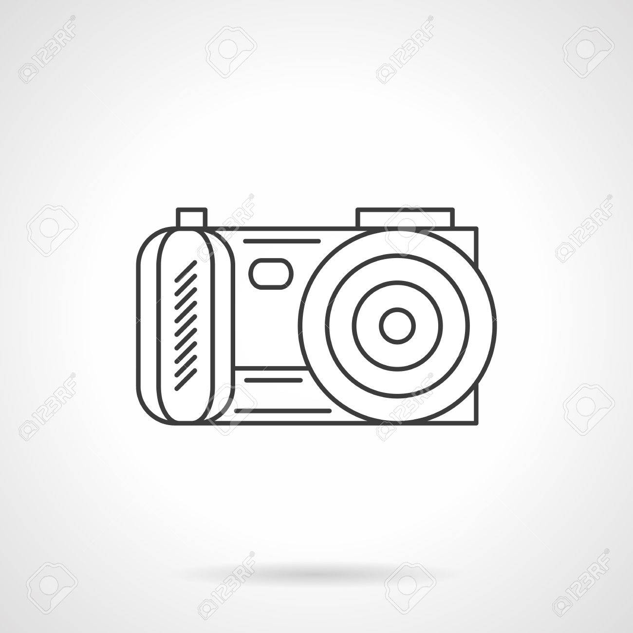 撮影するためのカメラ 写真の装置です 記憶に残る瞬間とイベントを保存します フラット ライン スタイルの単一ベクトルのアイコン Web デザイン ビジネス モバイル アプリの要素です のイラスト素材 ベクタ Image