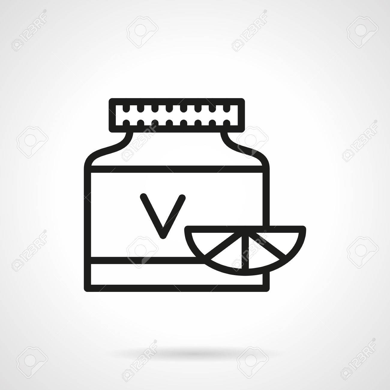 Plastico Puede Con La Letra V Y Una Rebanada De Citricos Acido Ascorbico Farmacia Y Asistencia Sanitaria Linea De Negro Icono Del Diseno Vectorial Sola Elemento Para El Diseno Web Movil Y