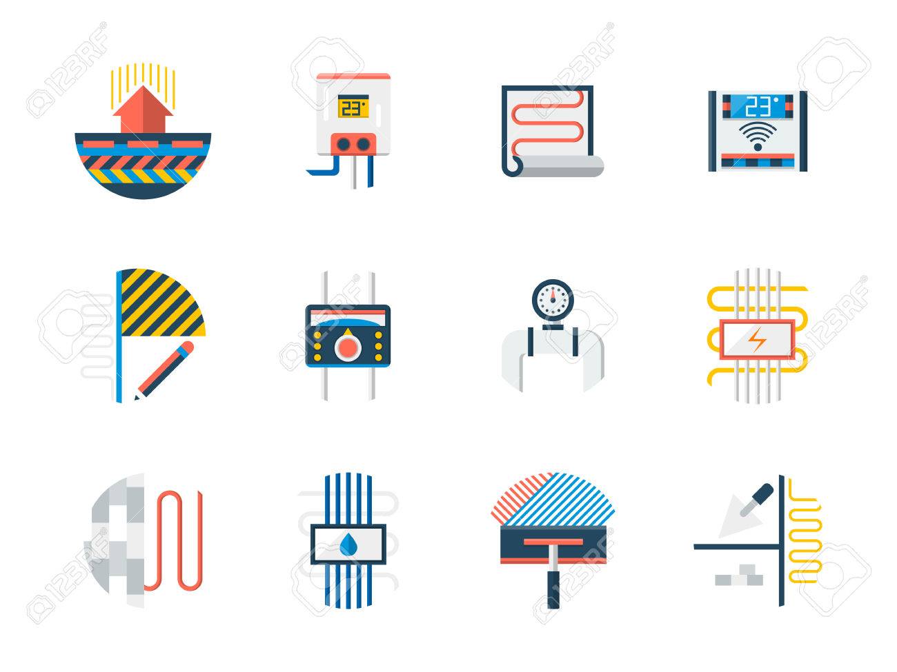 Accueil Systeme De Chauffage Et Appareils Electromenagers Installation Au Sol Chaud En Renovation De Maison Electrique L Eau Et Le Plancher Radiant Clip Art Libres De Droits Vecteurs Et Illustration Image 61087535