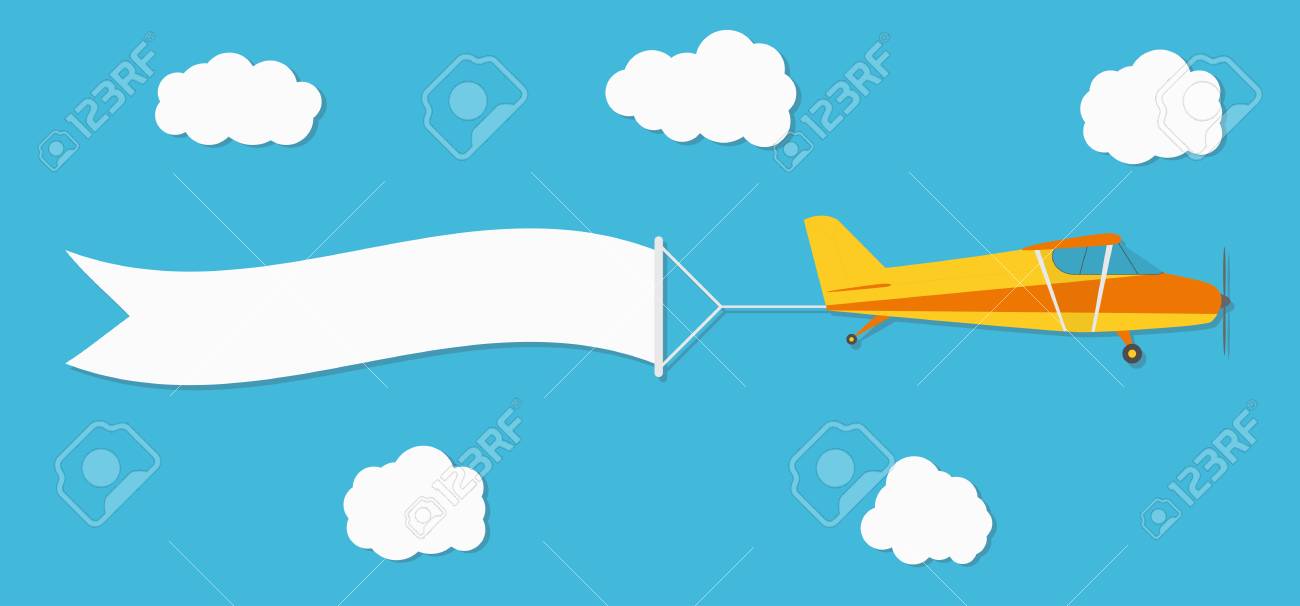 Banniere Publicitaire Volante Avion Avec Banniere Horizontale Sur Fond De Ciel Bleu Vecteur Clip Art Libres De Droits Vecteurs Et Illustration Image
