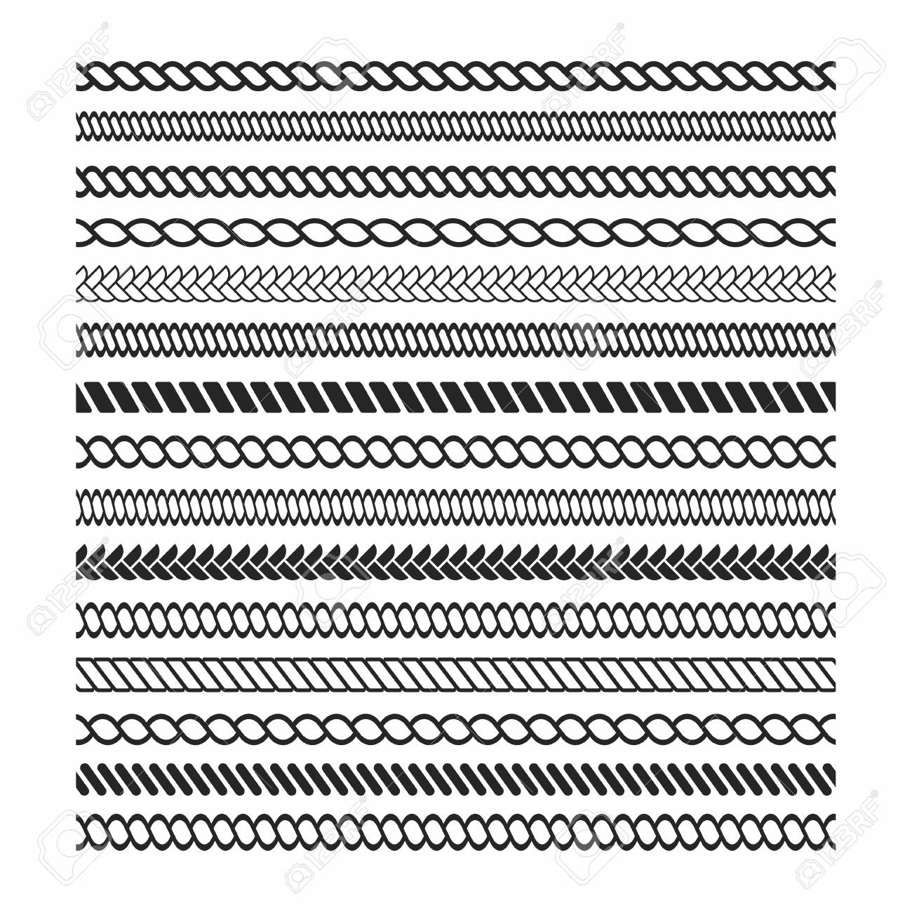 Seamless black rope pattern shape set nautical Vector Image