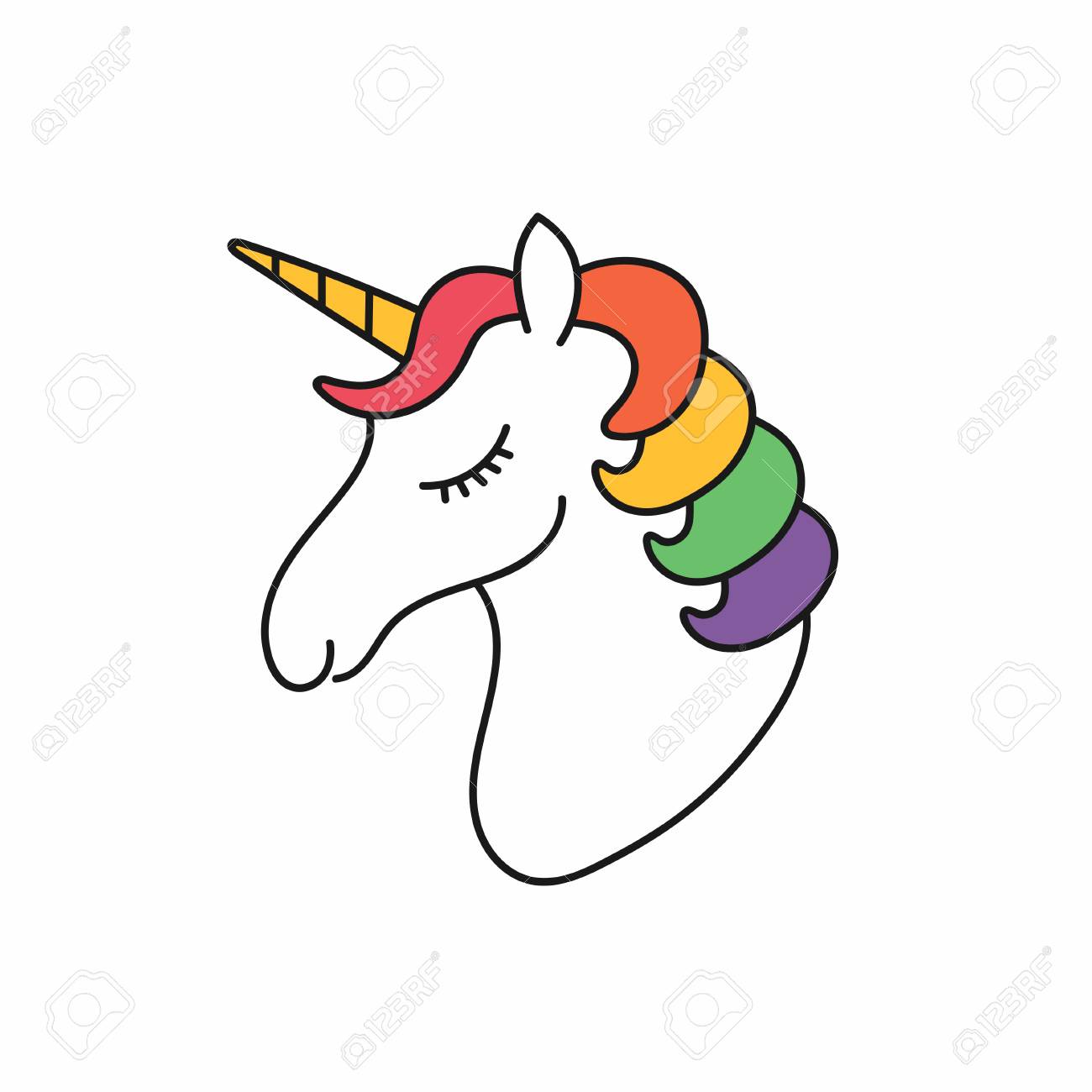 Tete De Licorne Visage De Licorne Vecteur Avec Des Cheveux Dans Les Couleurs De L Arc En Ciel Personnage De Dessin Anime Mignon Pour Les Enfants Clip Art Libres De Droits Vecteurs Et Illustration