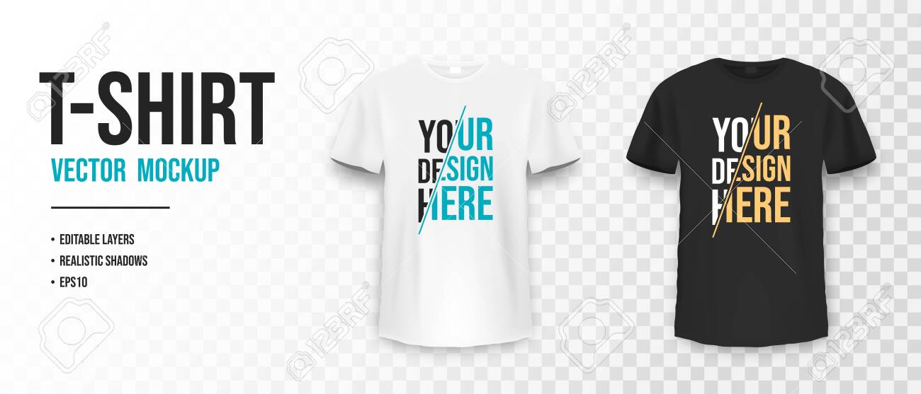 Black And White T Shirt Mockup Mockup Of Realistic Shirt With Royalty Free Cliparts Vectors And Stock Illustration Image 138861170