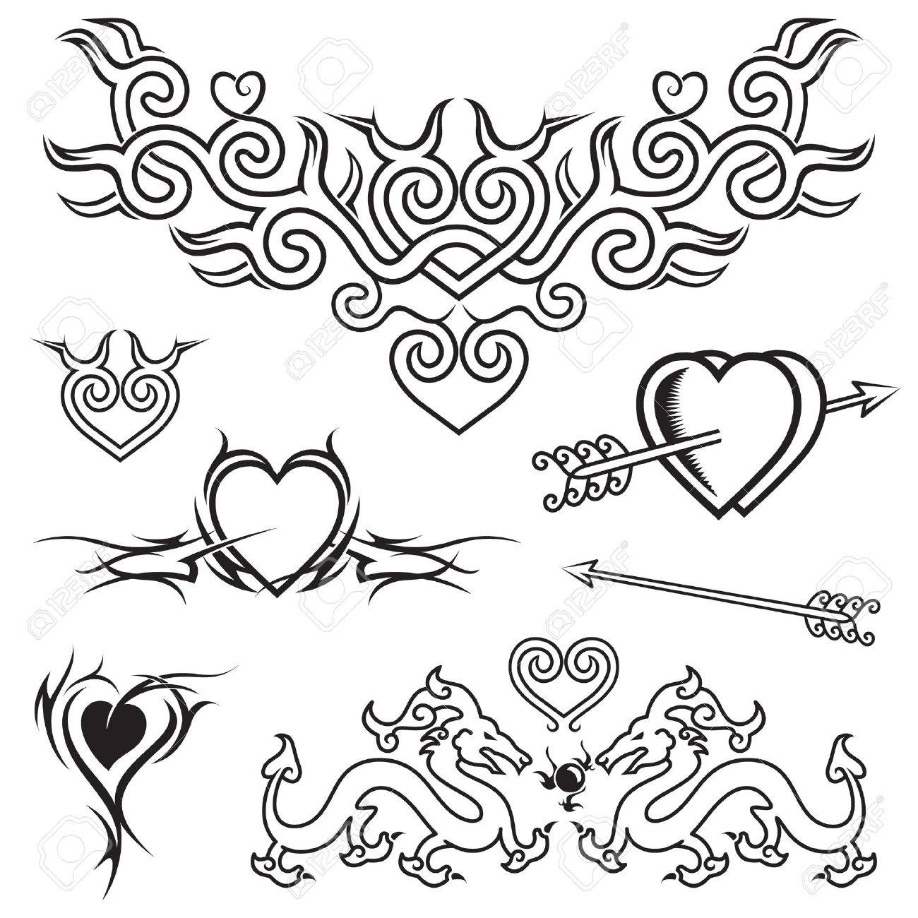 Herz Form Tattoo Design Schwarz Und Weiss Vector Lizenzfrei Nutzbare Vektorgrafiken Clip Arts Illustrationen Image 3824767