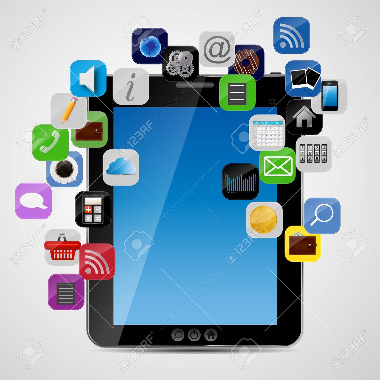 ユニバーサル デザインのタブレットのアプリのアイコンをベクトル イラスト のイラスト素材 ベクタ Image