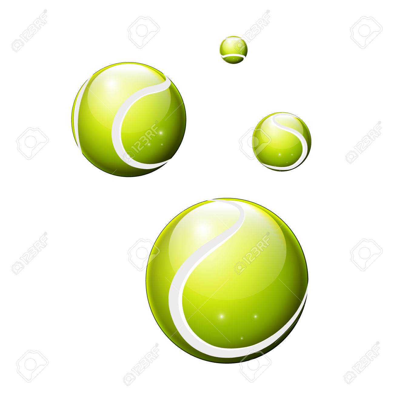 4 つの光沢のあるテニスボール空気 新鮮なドリンクの水泡のような の写真素材 画像素材 Image