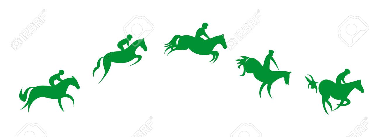 簡単な馬のレース 馬術スポーツ 競走馬騎手のシルエット ジャンプ 5 つのステップ のイラスト素材 ベクタ Image
